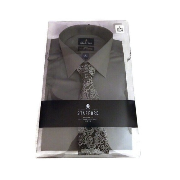 Stafford Other - Tailored Fit Stafford Grey Size L Regular Fit Easy Care Dress Shirt And Tie